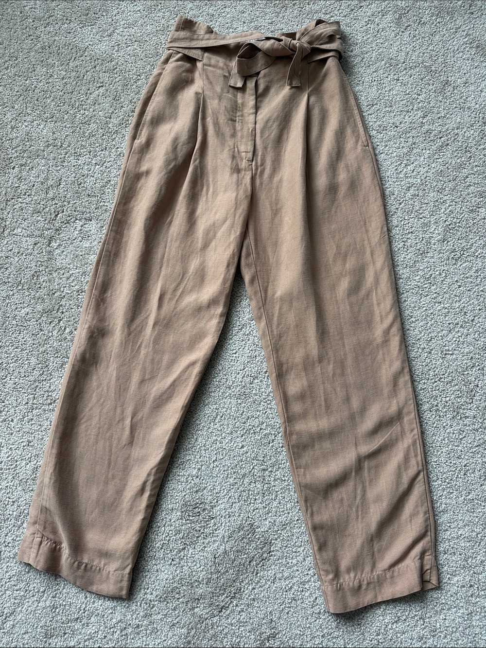 Aritzia Wilfred Tie Front High Waisted Tan Camel Straight Leg Pants